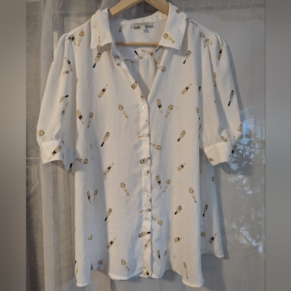 Blousology White Shirt with Bottle Print